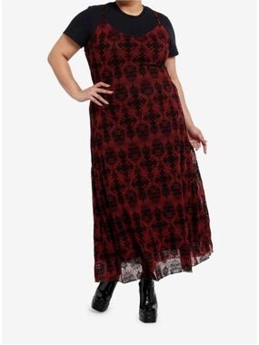 NWOT Cosmic Aura Burgundy & Black Gothic Mesh Slip Maxi Dress Plus Size 2